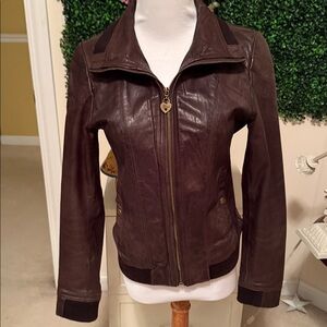 Vintage Guess Brown Leather Bomber Jacket
